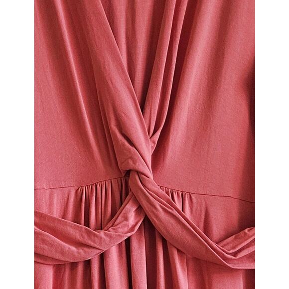 LANDS END Women Plus 2X 20 22 Dress Midi Twist Knot Coral Pima Cotton 3/4 Sleeve - Picture 5 of 8